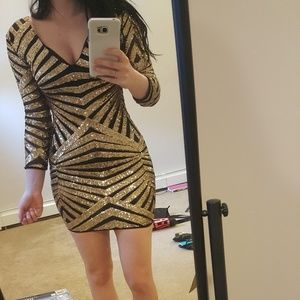 Sparkly sequin dress black and gold